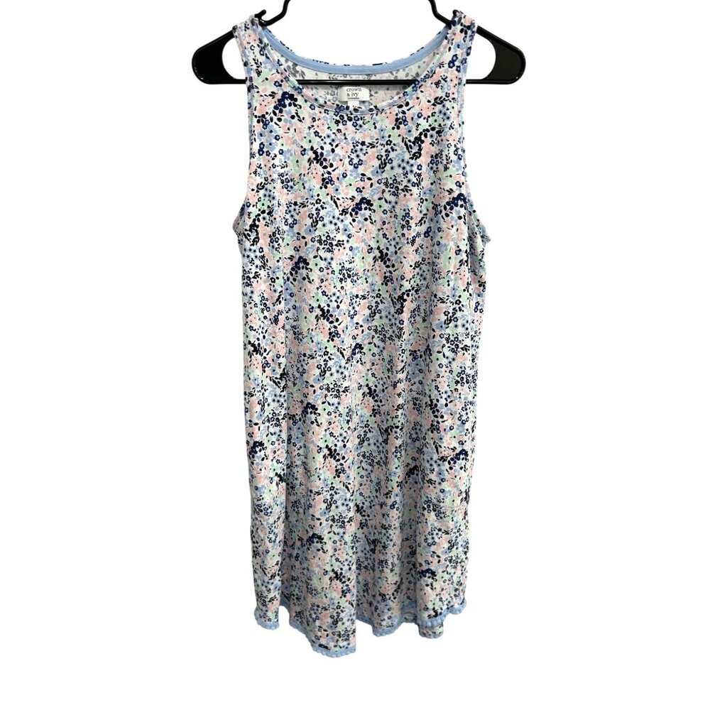 Crown & Ivy Womens Floral Sleeveless Shift Dress Sz L Blue Pink Cotton Blend